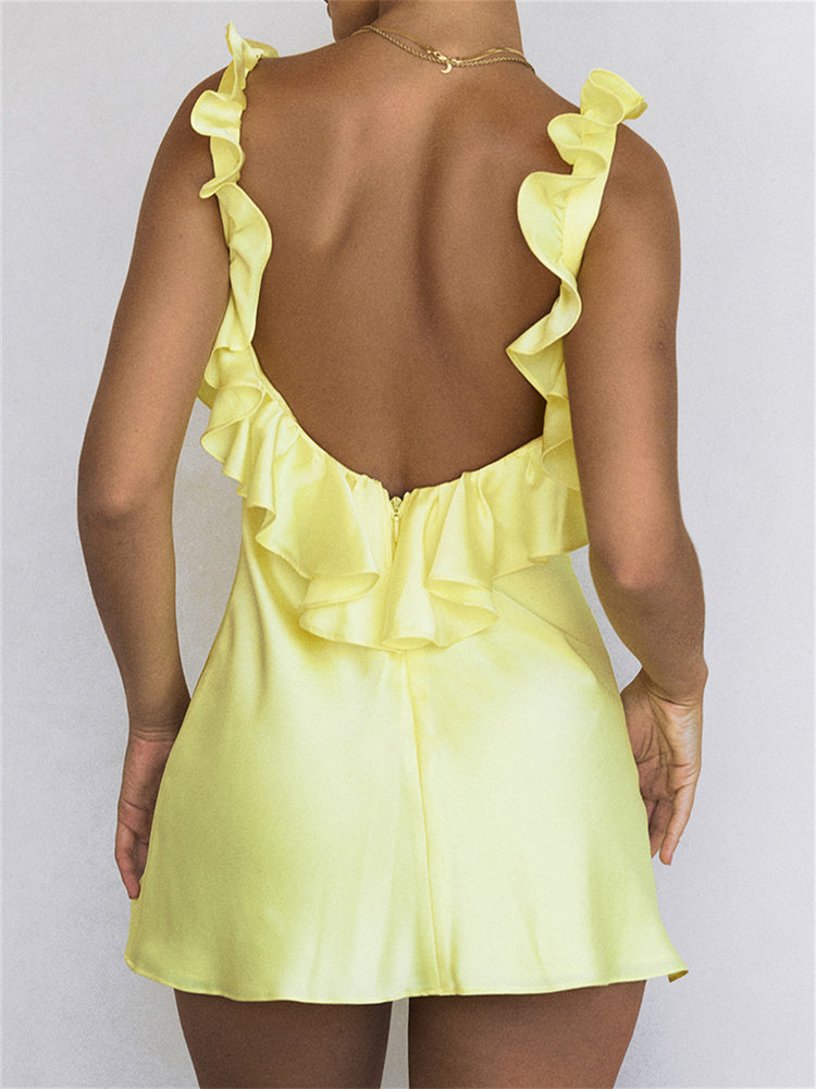 Satin Sleeveless Ruffle Vacays Mini Dress