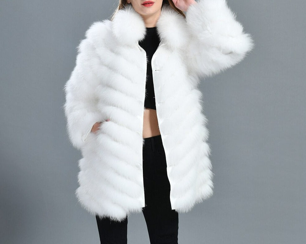 Reversible Real Fur Pattern Silk Lining Coats