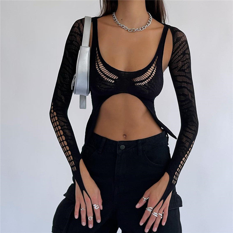 Black Distressed Design Crop Top