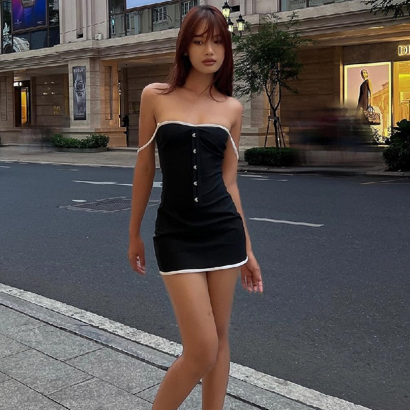 Black Hook White Strap Mini Dress