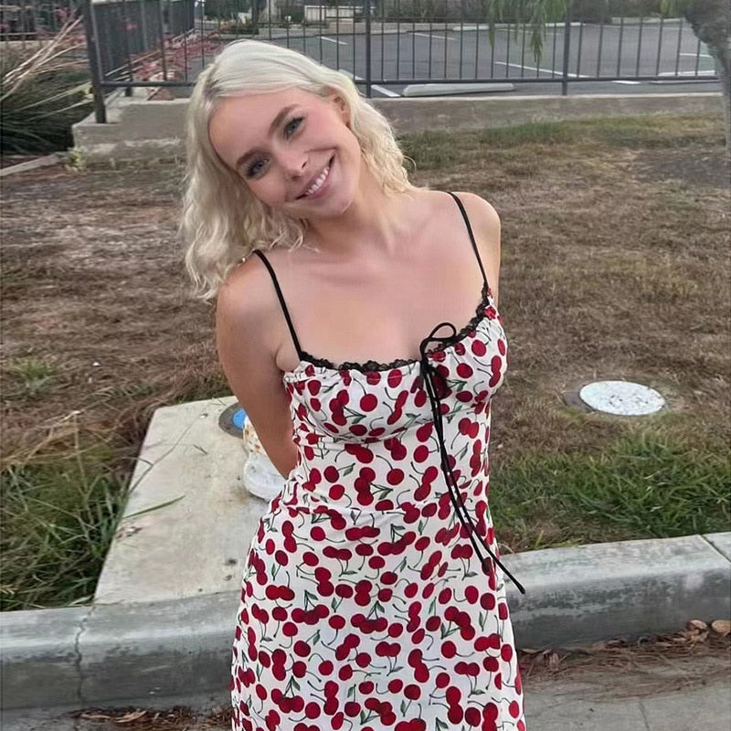 Cherry Print Slip Mini Dress