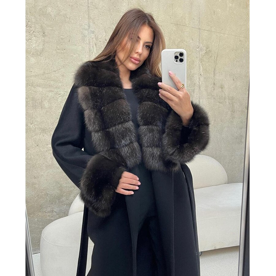 Cashmere Wool Coats X Long  Real Fur Collar