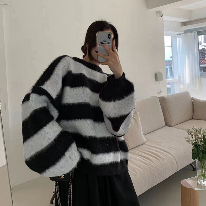 Fuzzy Knit Stripe Sweater