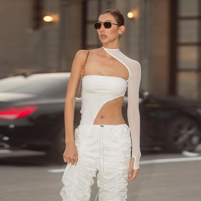 Asymmetrical One Shoulder Tube Crop Top