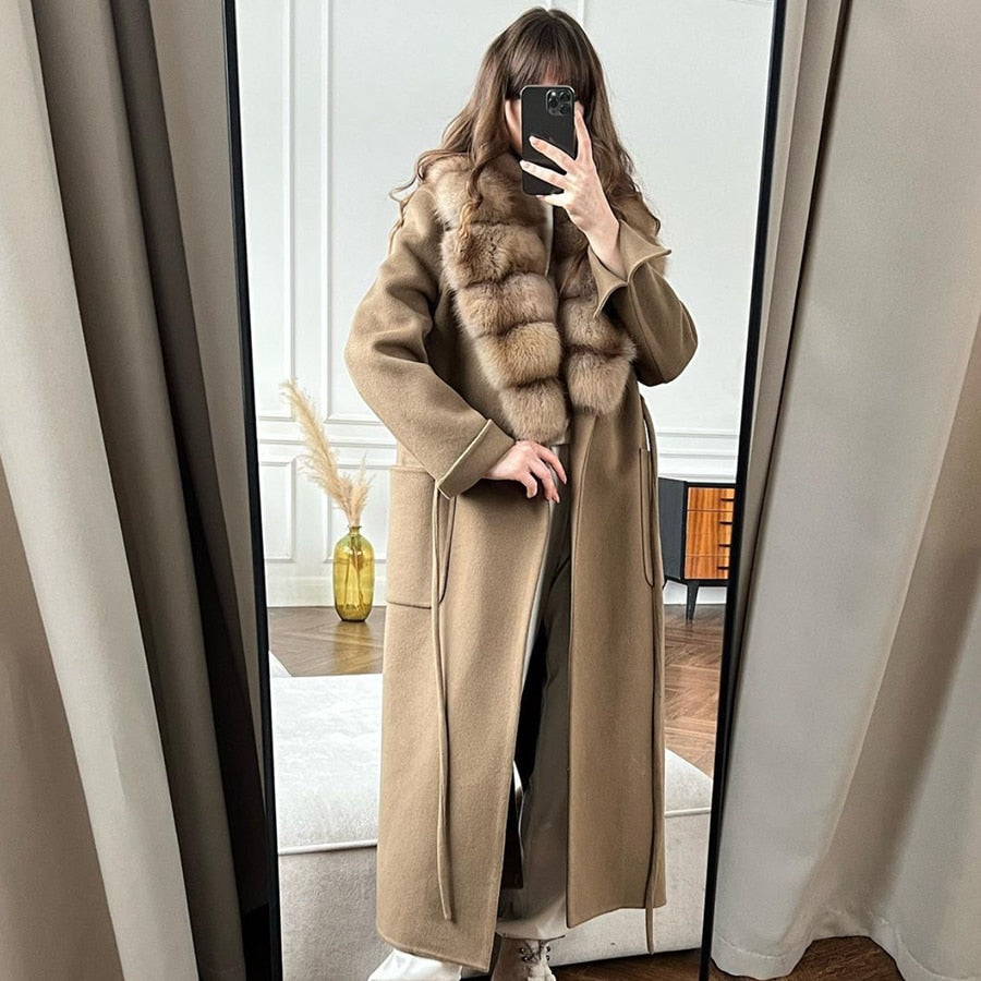 Cashmere Wool Coats X Long  Real Fur Collar