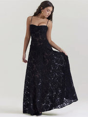 Black Embroidered Sheer Strappy Maxi Dress