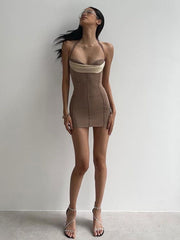 Brown Halter Bodycon Short Dress