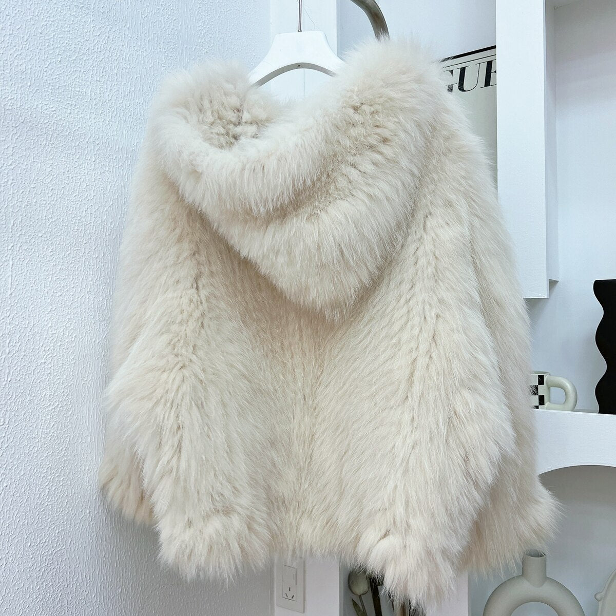 Luxury Knitted Hooded Bat Sleeved Real Fur Coats