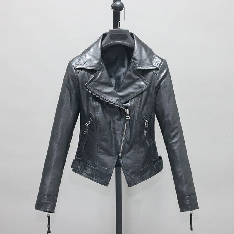 Genuine Leather Short Slim Moto Jacket