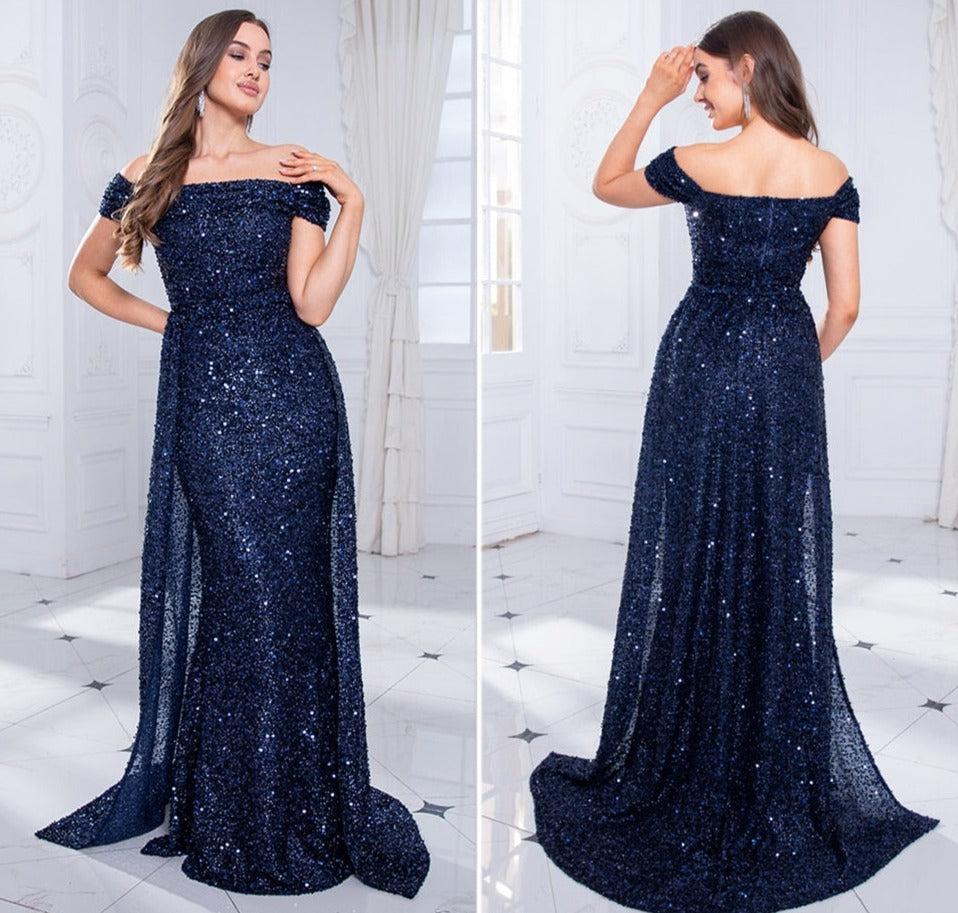 Sequin Detachable Train Floor-Length Dresses