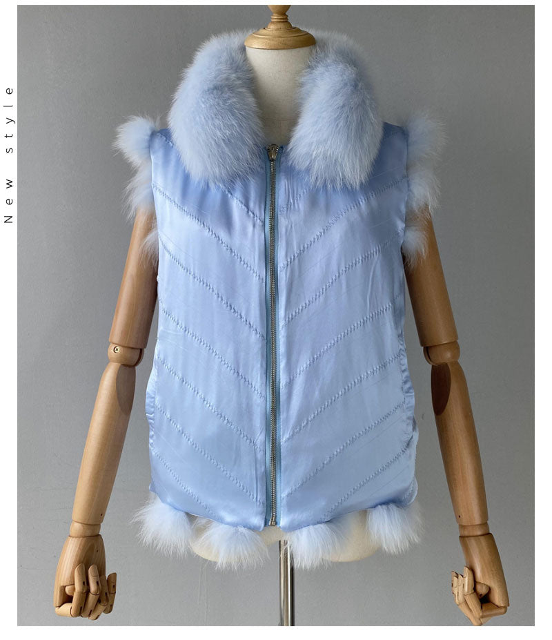 Reversible Knitted Real Fur Vests Silk Lining