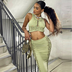 Braided Cut Out Design Tank Top And Midi Skirt Set