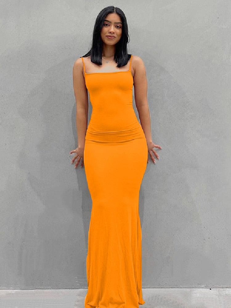 Strap Bodycon Solid Maxi Dress