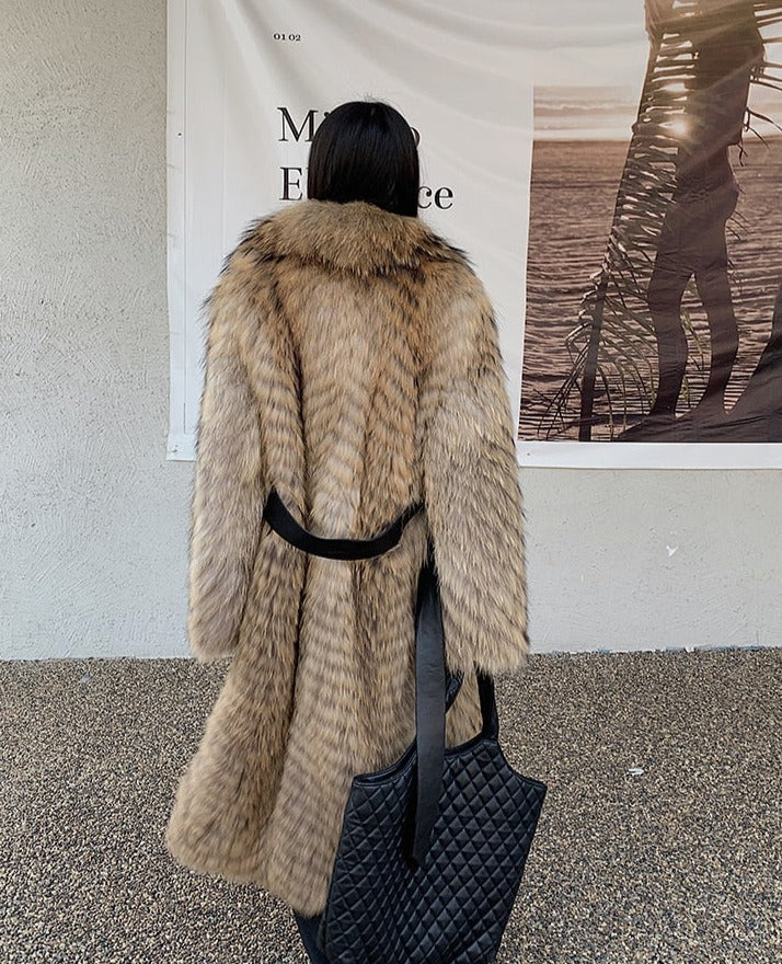 Luxury Striped Real Fur Coats X-Long