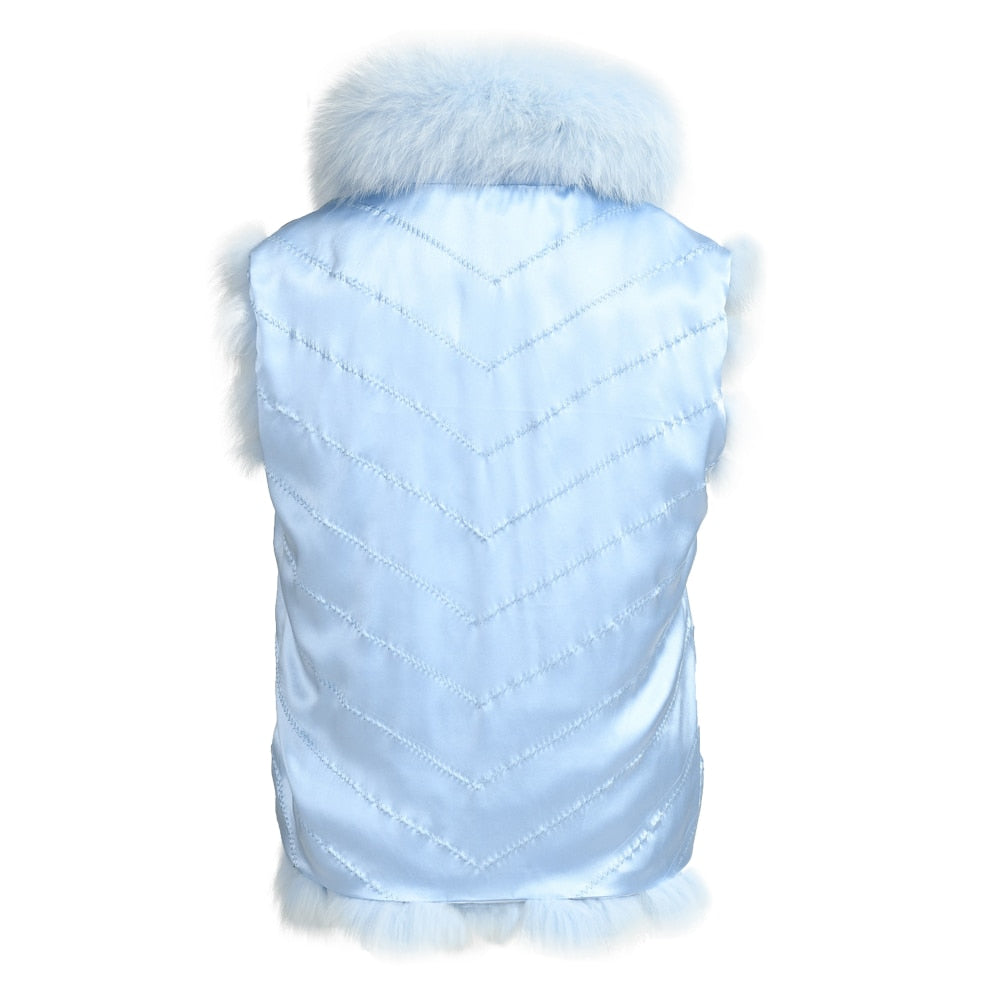 Reversible Knitted Real Fur Vests Silk Lining