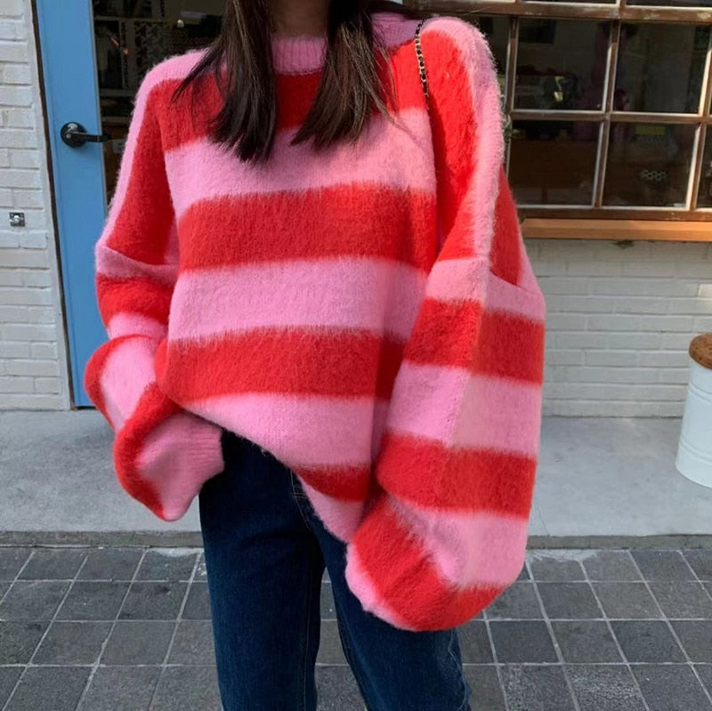 Fuzzy Knit Stripe Sweater