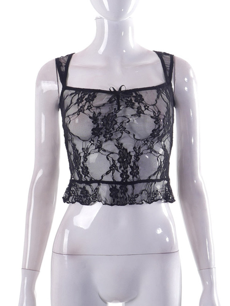 Black Lace Sheer Backless Top