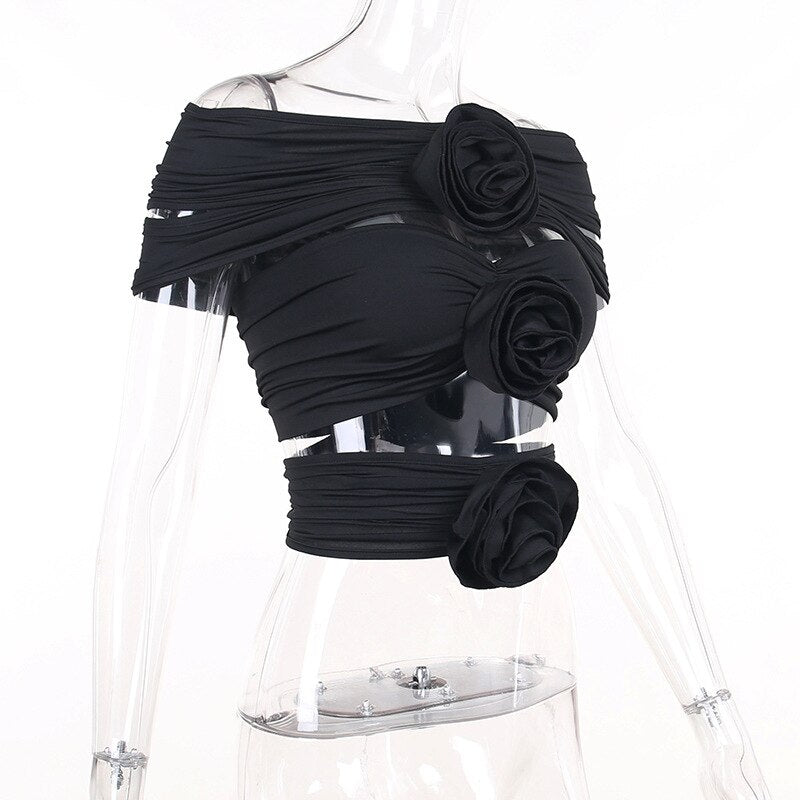 Rose Bandage Tie-Up Design Off-shoulder Top