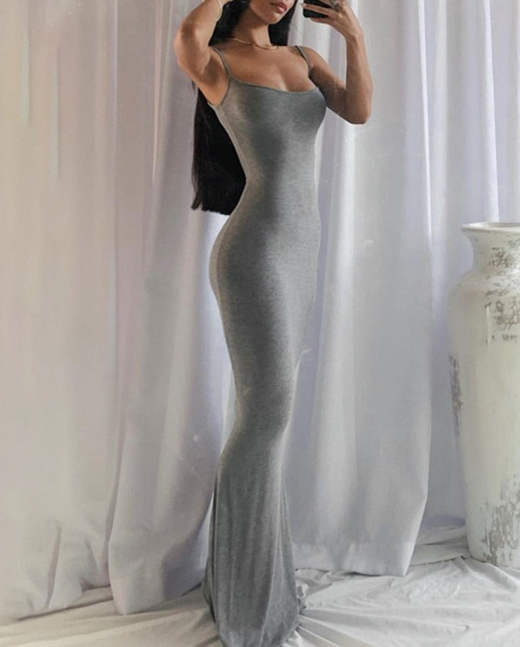 Solid Strap Bodycon Maxi Dress