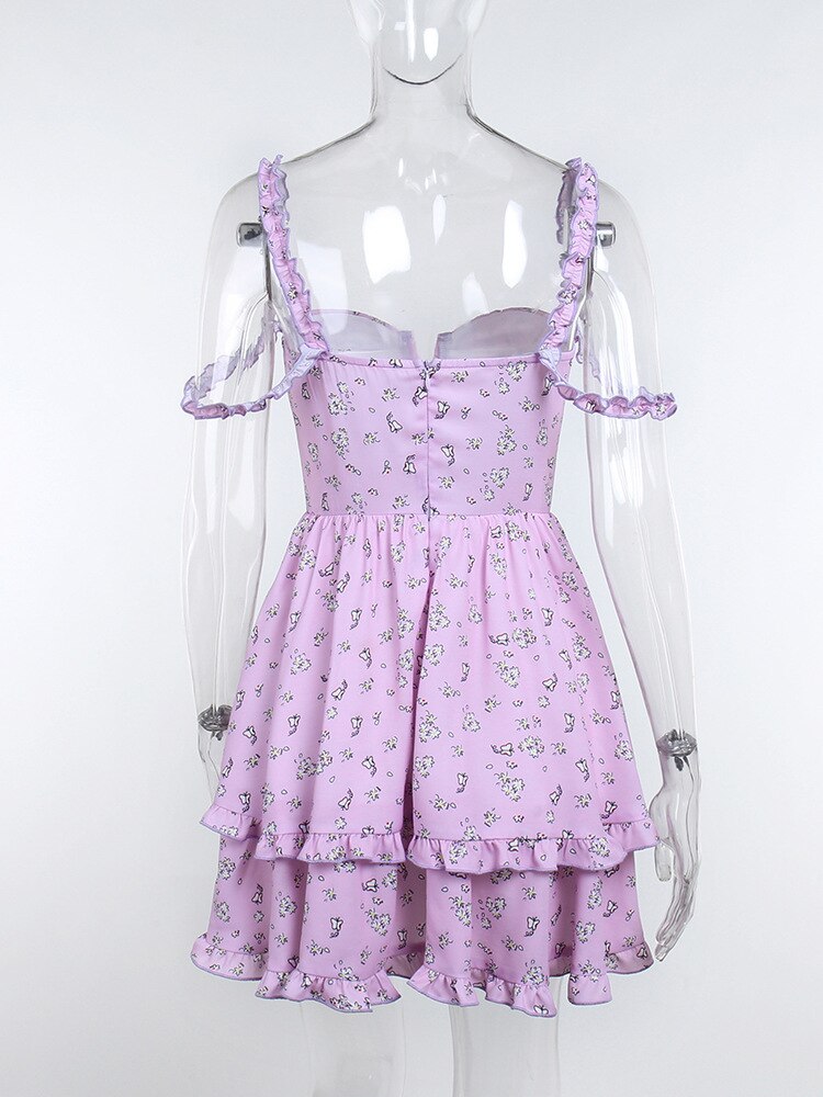 Purple Floral Frill Summer Dress