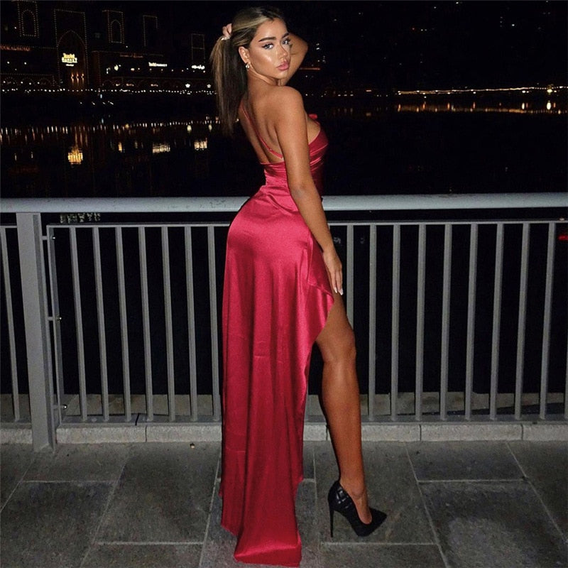 One Shoulder Sleeveless Bodycon Long Split Dresses