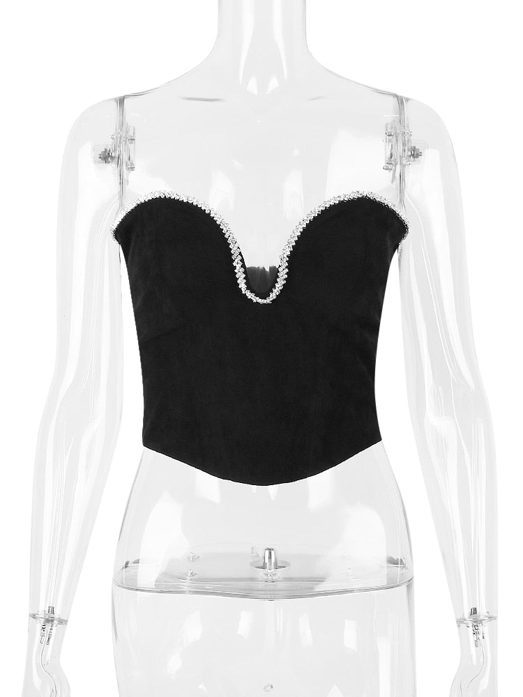 Black Crystal Trim Corset Top