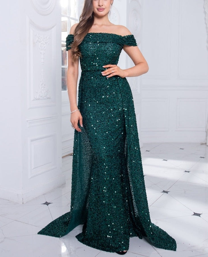 Sequin Detachable Train Floor-Length Dresses