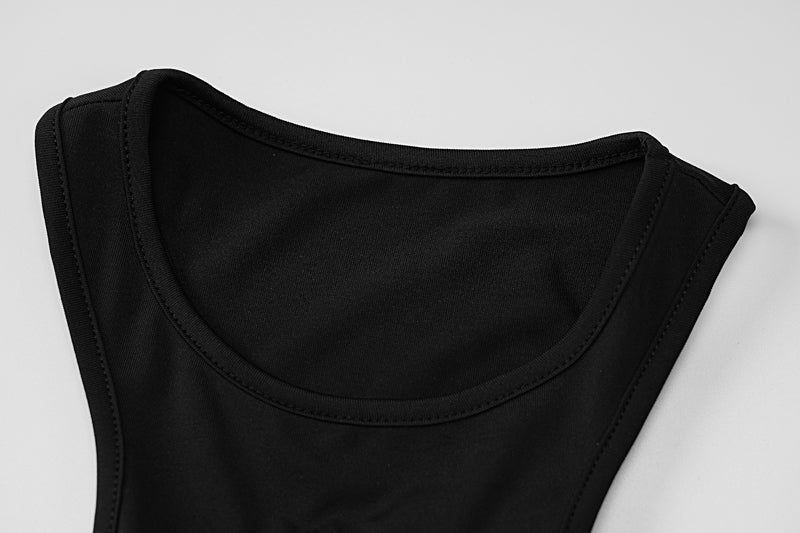 Black Front Hollow Cut Out Tank Top With Sleeve