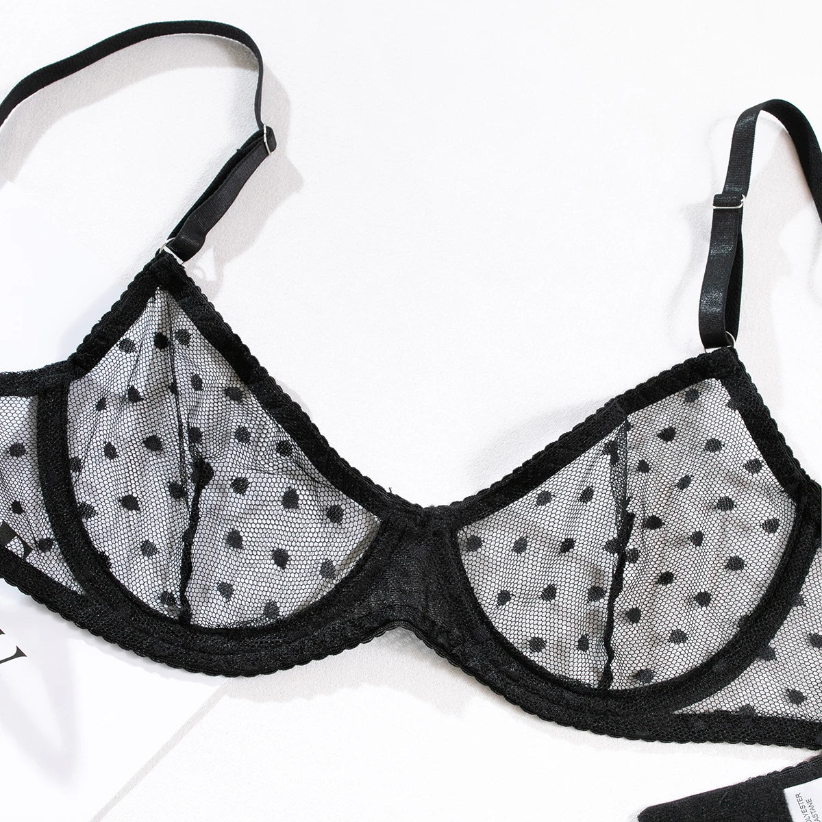 Black Mesh Polka Dot Lingerie Set