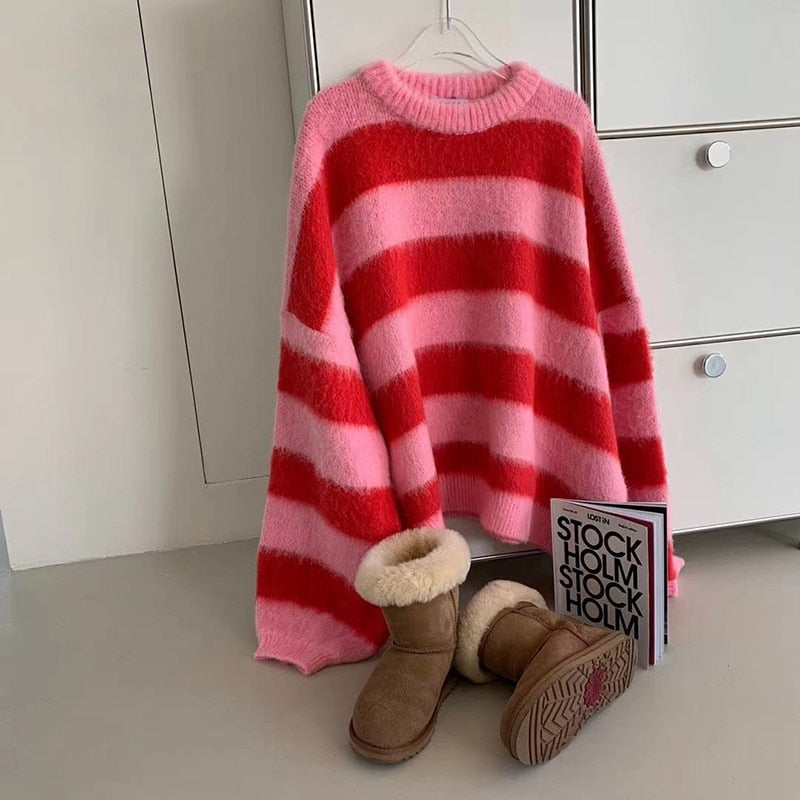 Fuzzy Knit Stripe Sweater