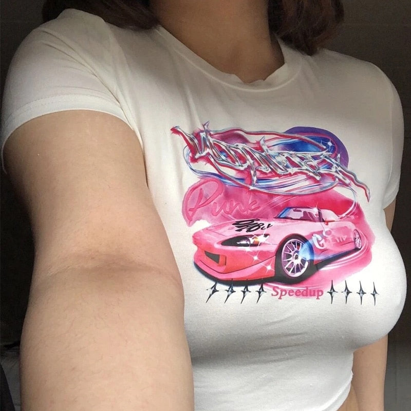 Pink Graphic Car Baby Tee