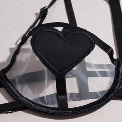 Black Mesh Heart Design Lingerie Set