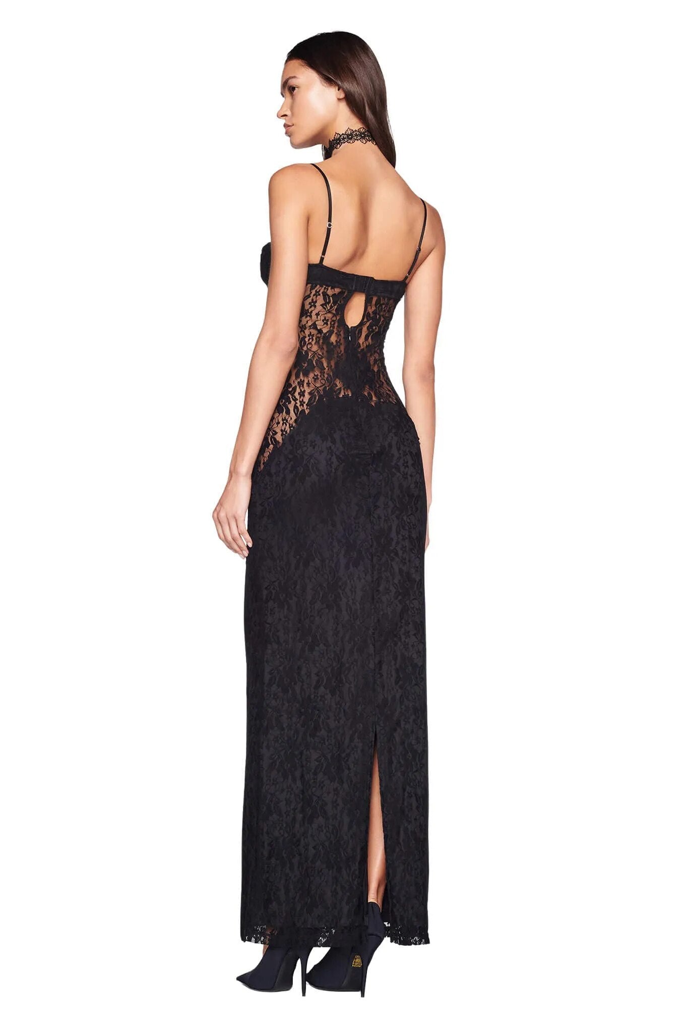 Black Lace Patchwork Strappy Maxi Dress