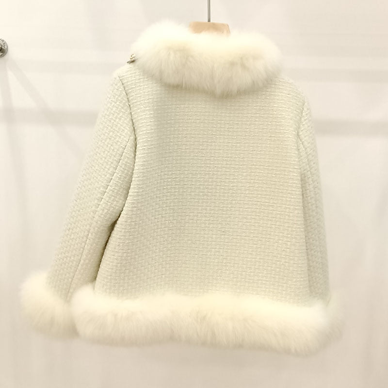 Wool Blend Real Fox Fur Coats