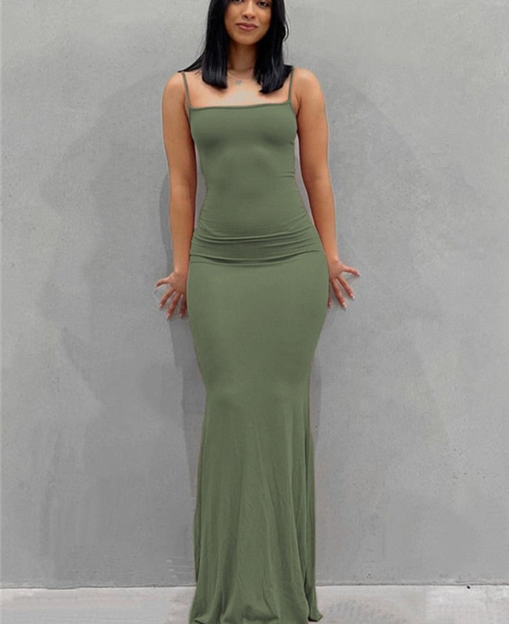 Solid Strap Bodycon Maxi Dress