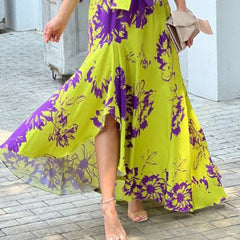 Print Off Shoulder Long Sleeve Maxi Dress