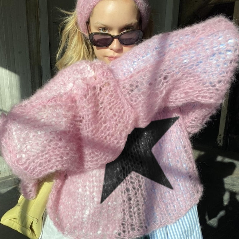 Knit Distressed Star Print Sweater