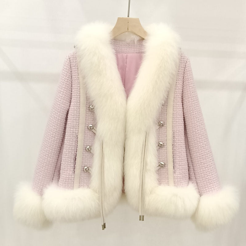 Wool Blend Real Fox Fur Coats