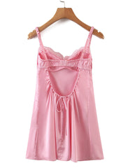 Pink Satin Pleated Cupped Strap Slip Dress