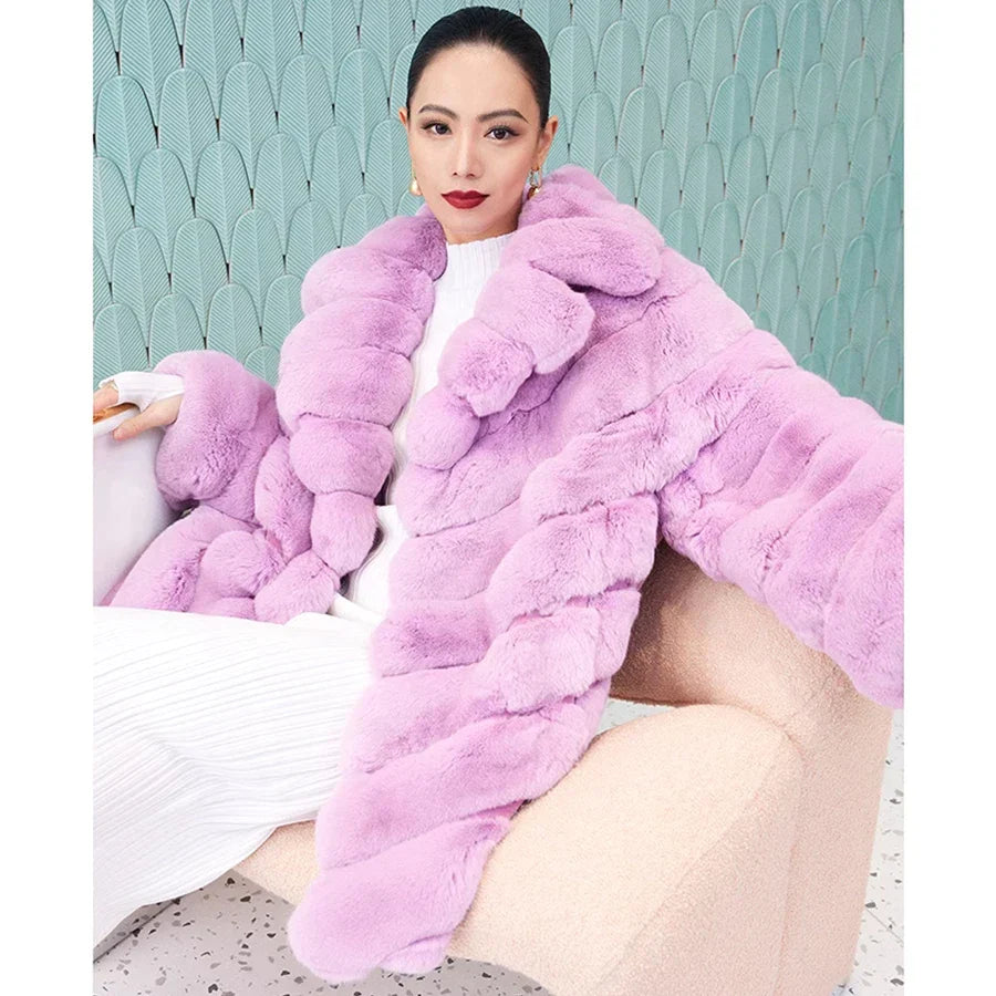 Cotton Candy Real Fur Coats Mid Length