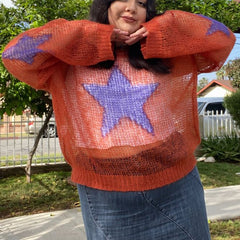 Knit Mesh Star Pattern Sweater