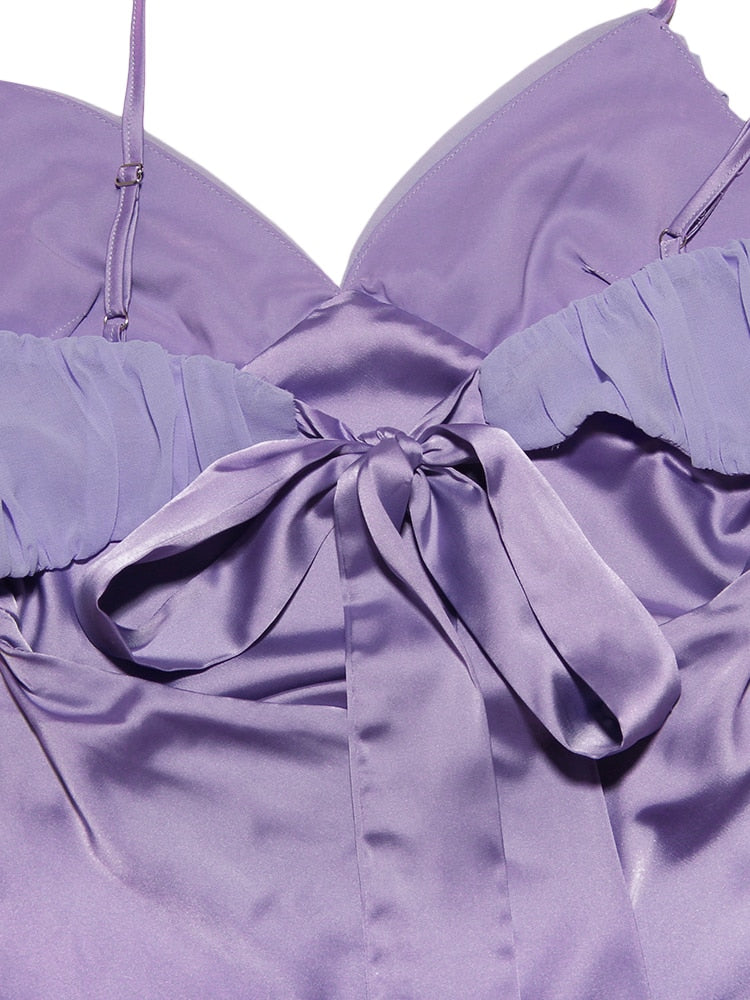 Purple Satin Back Bow Tie-Up Mini Dress