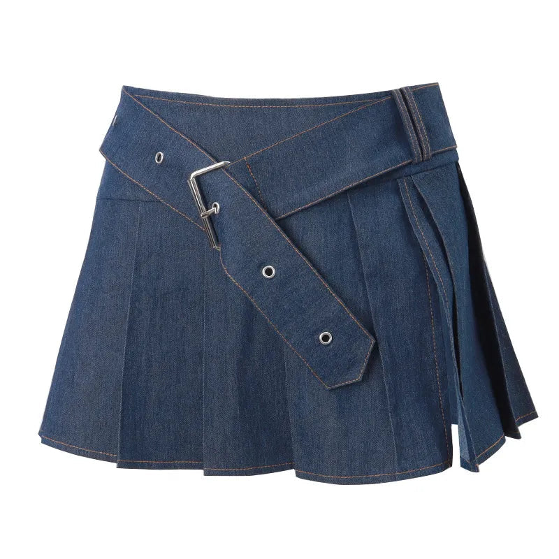 Denim Bow Tie-Up Crop Top And Slit Mini Skirt