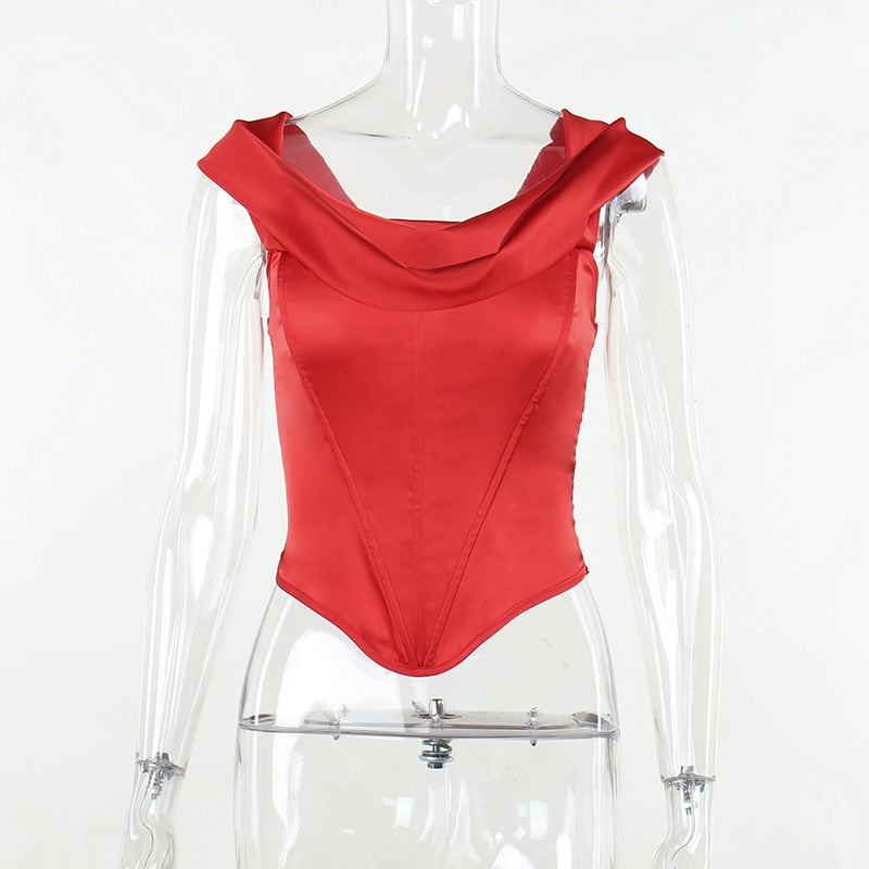 Red Off-shoulder Satin Corset Top