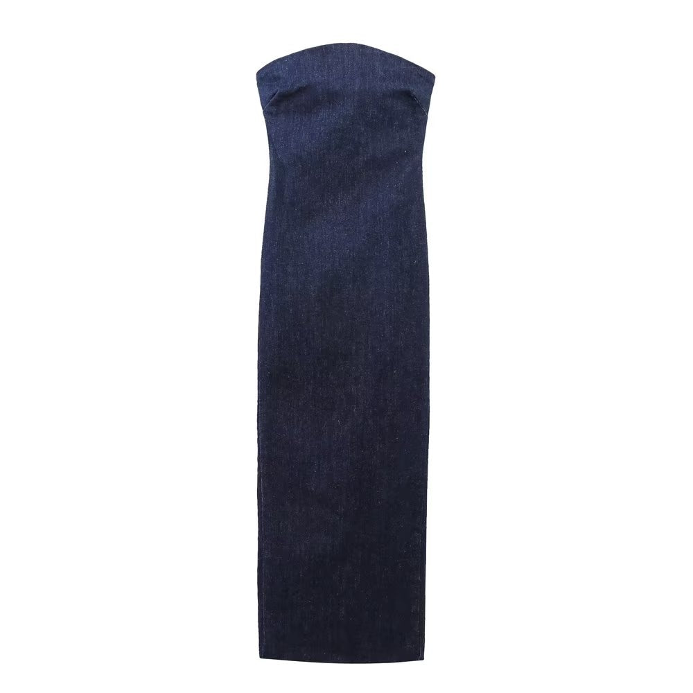 Denim Tube Bodycon Midi Dress