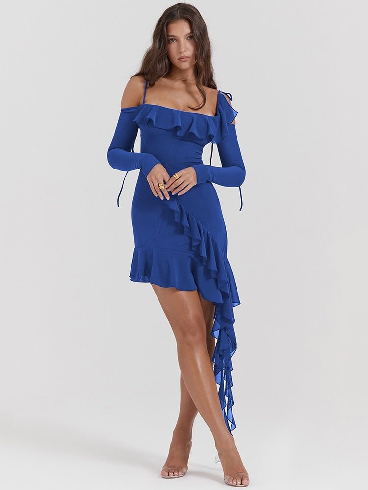 Long Sleeve Off-shoulder Ruffle Mini Dress