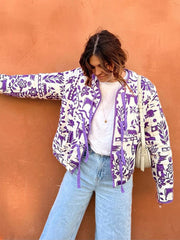 Purple Printed Quilted Jacket