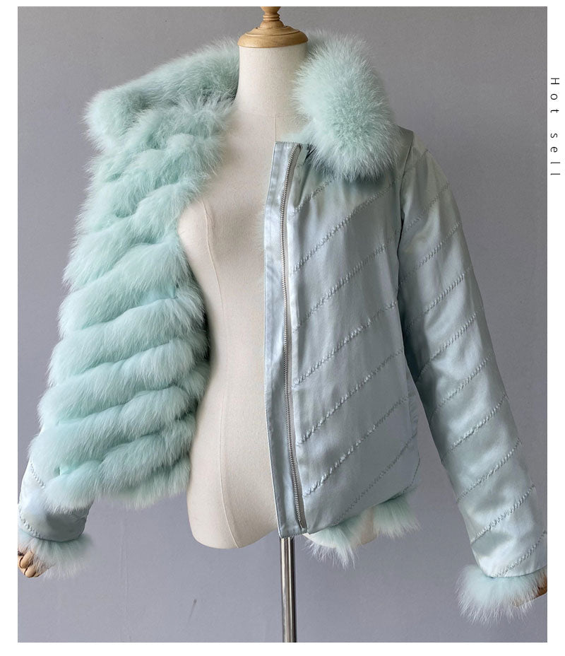 Reversible Knitted Real Fur Coats Silk Liner