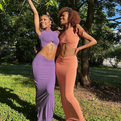 Ruched Crop Top & Maxi Skirt Sets