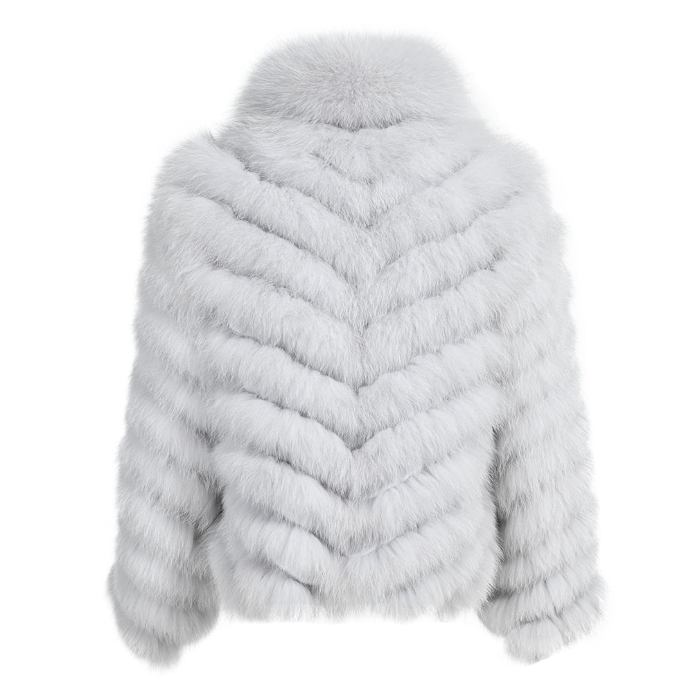 Reversible Knitted Real Fur Coats Silk Liner